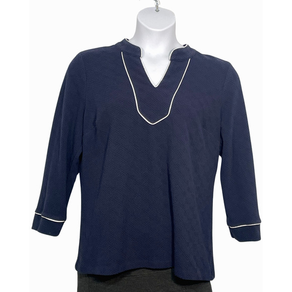 3-FOR-$30 Crown  Ivy Sz XL Pullover Top Split V-Neck Textured Stretch Knit Blue - Picture 1 of 7